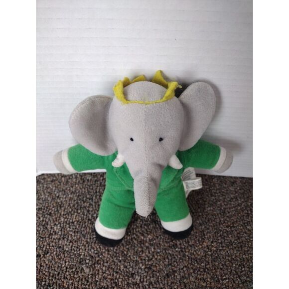 Vintage Nelvana Babar the Elephant Stuffed Toy Green Suit and Crown 9" PELLETS - Picture 2 of 5